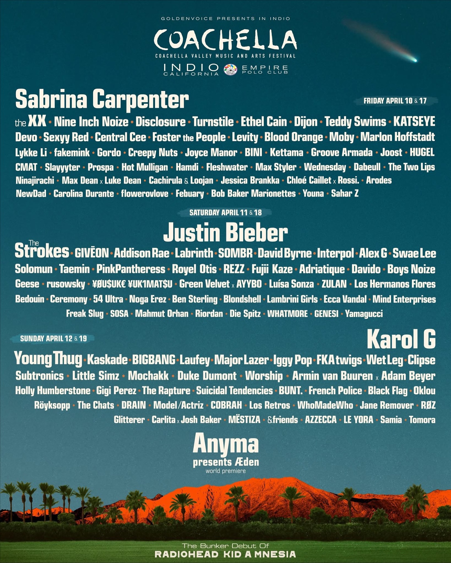 Coachella Festival lineup cartel 2026