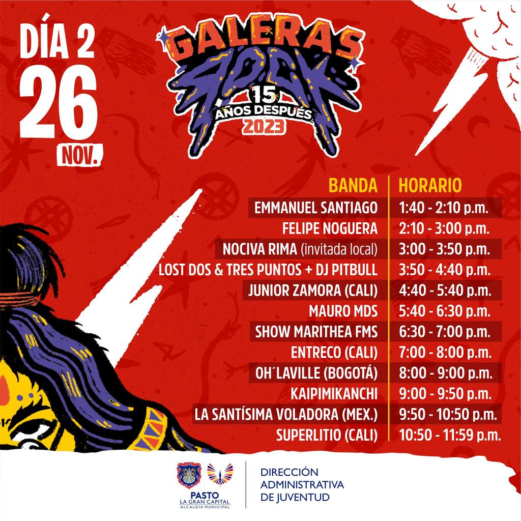 Programación Galeras Rock día 2