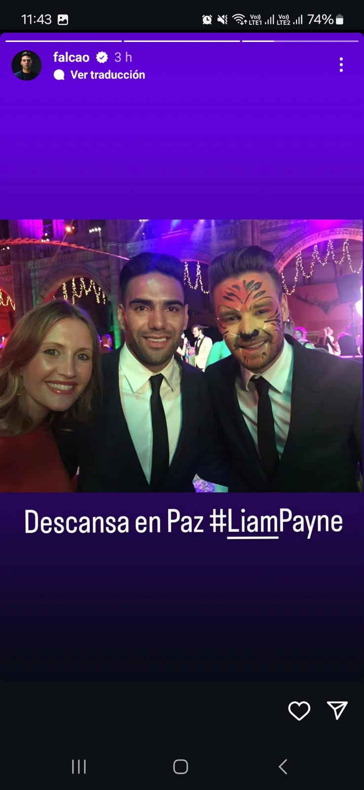 Falcao y Liam Payne | Foto tomada de sus historias de Instagram
