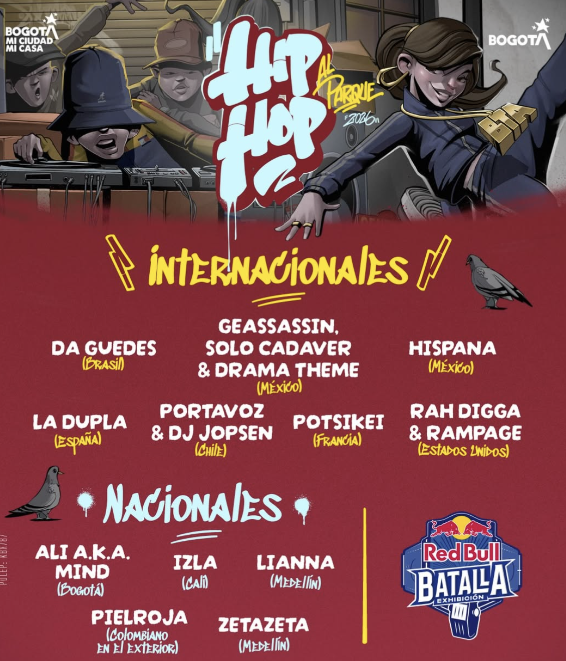 Artistas internacionales hip hop al parque 2026