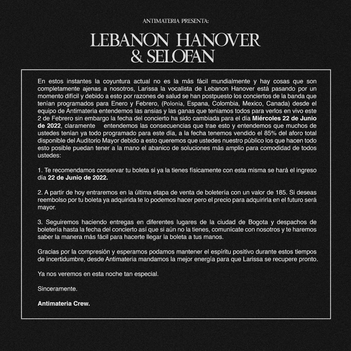 Comunicado Lebanon Hanover