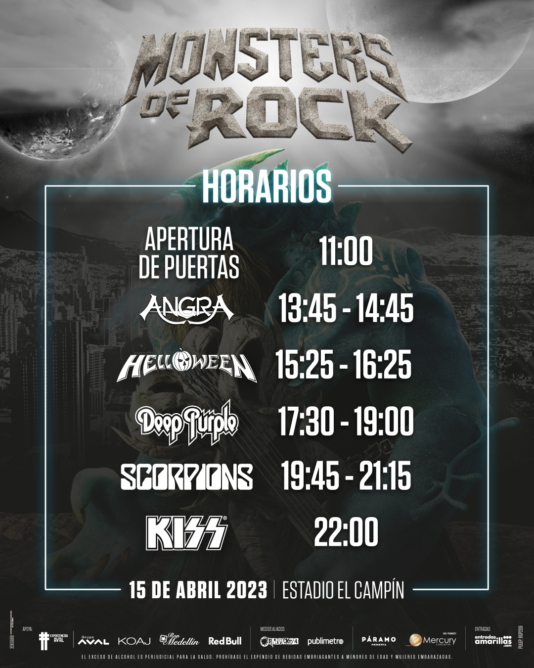 Horarios Monsters of Rock.