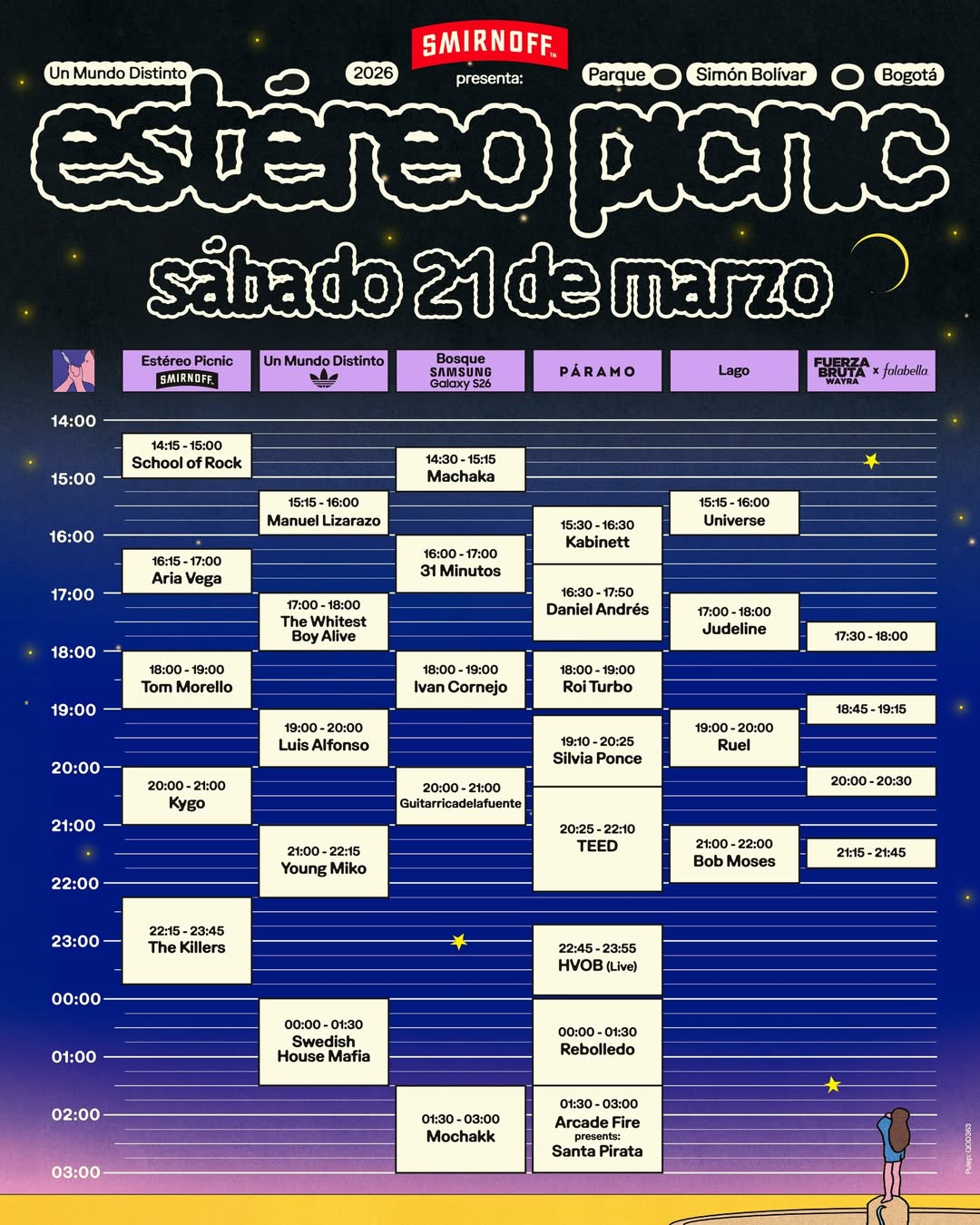 Horarios sábado 21 Festival Estéreo Picnic 2026