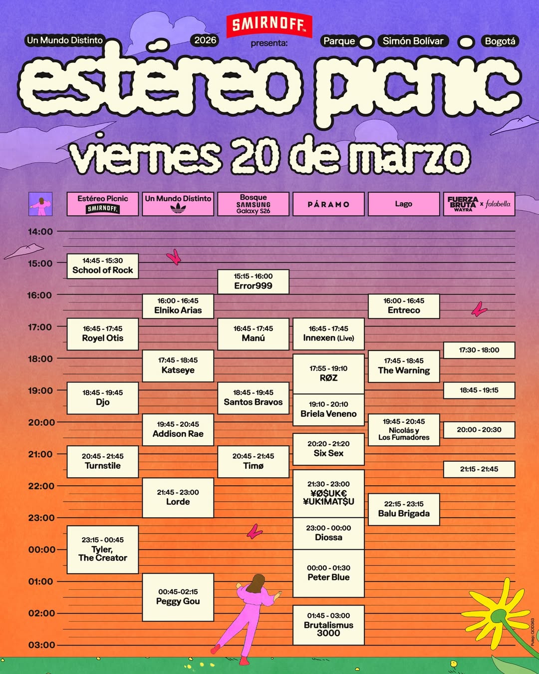 Horarios viernes 20 Festival Estéreo Picnic 2026