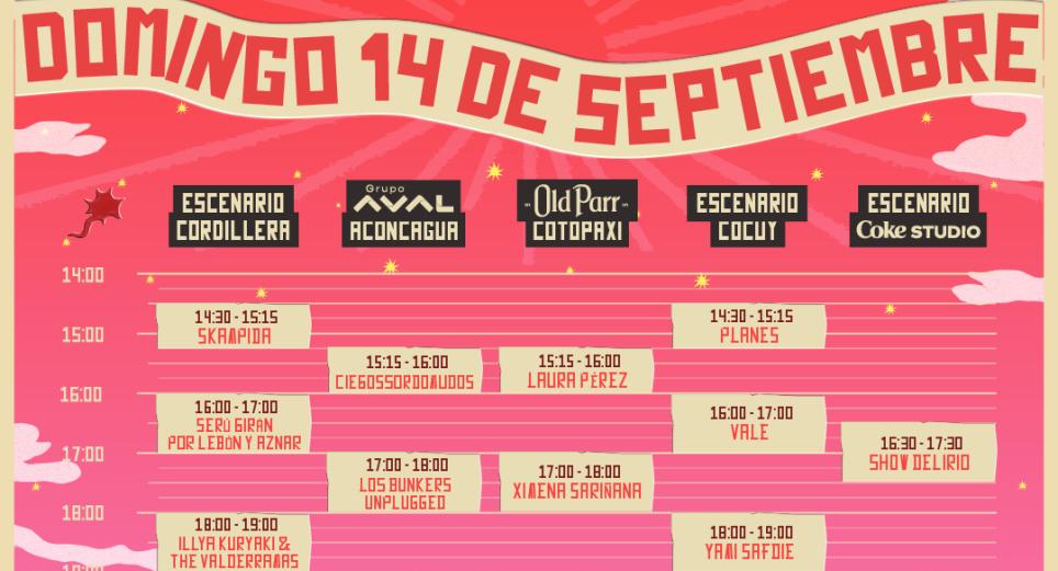 Conoce la programación del Festival Cordillera 2025 para este domingo 14 de septiembre 