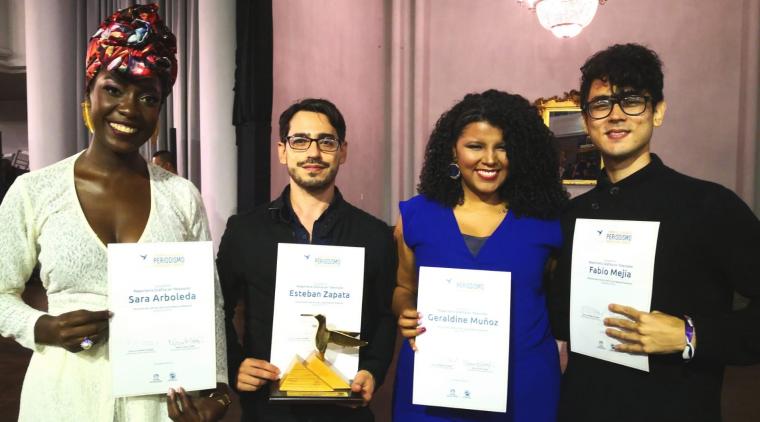 Sara Arboleda, Esteban Zapata, Geraldine Muñoz y Fabio Mejia del equipo Radiónica Cali. 