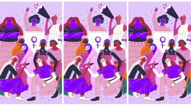 Derechos de la mujer: cinco deudas históricas . Ilustración de Catalina Vásquez (@_kathiuska_)