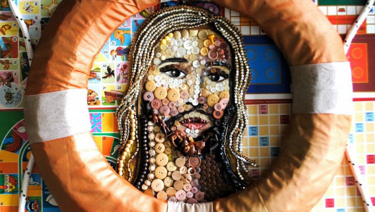 Jesús Salva Vidas (80x100cm; técnica mixta sobre madera) por Elisa Naranja Metálica en Facebook Señal Memoria es reconocida en la Bienal Internacional de Radio de México